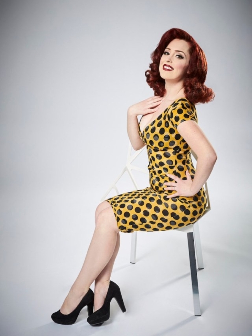 Vintage-Inspired Yellow Polka Dot Sheath Dress